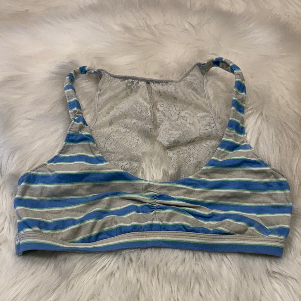 Striped Blue and Gray Lace Bralette